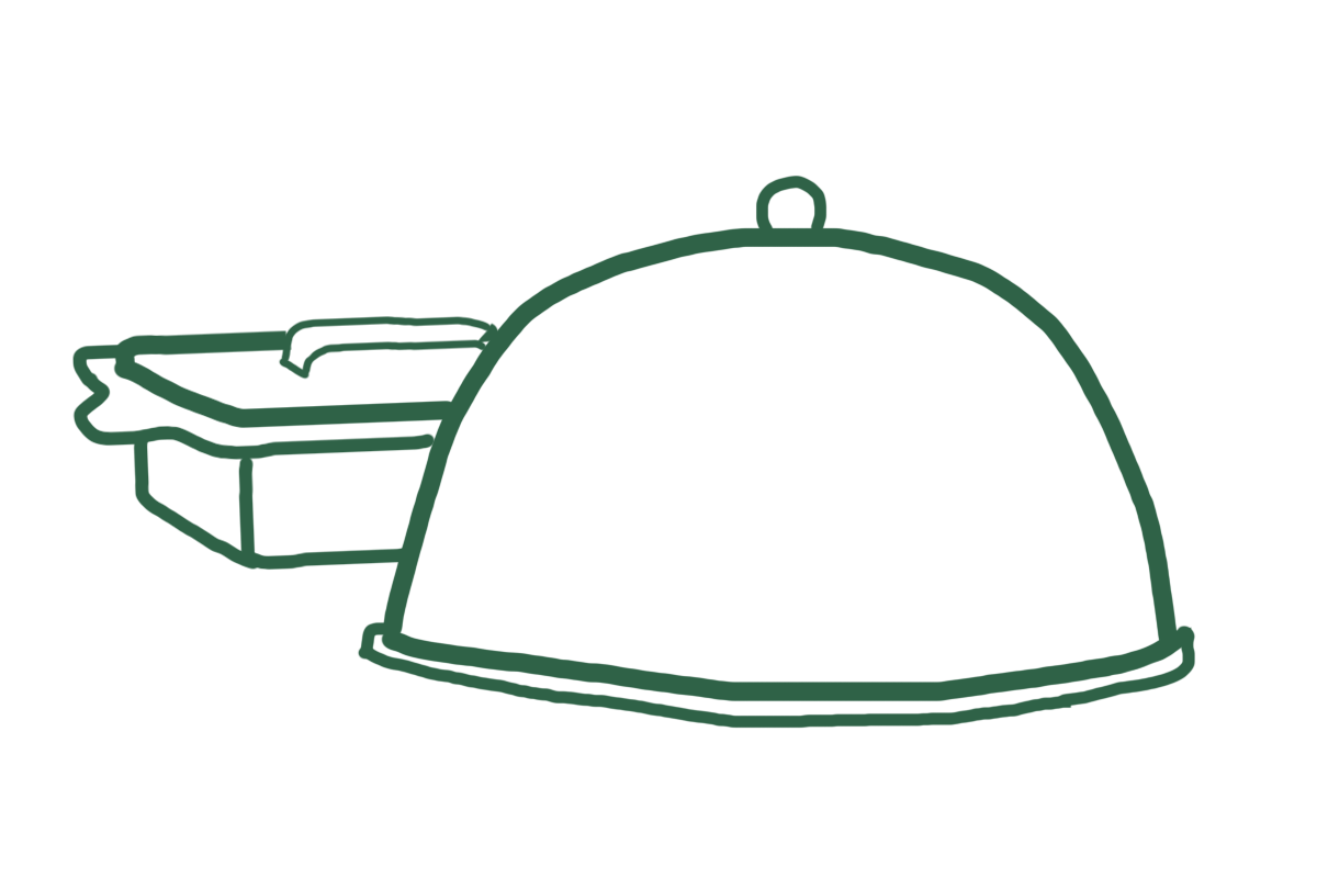 Illustration på en matlåda och ett lock man lägger på en tallrik.