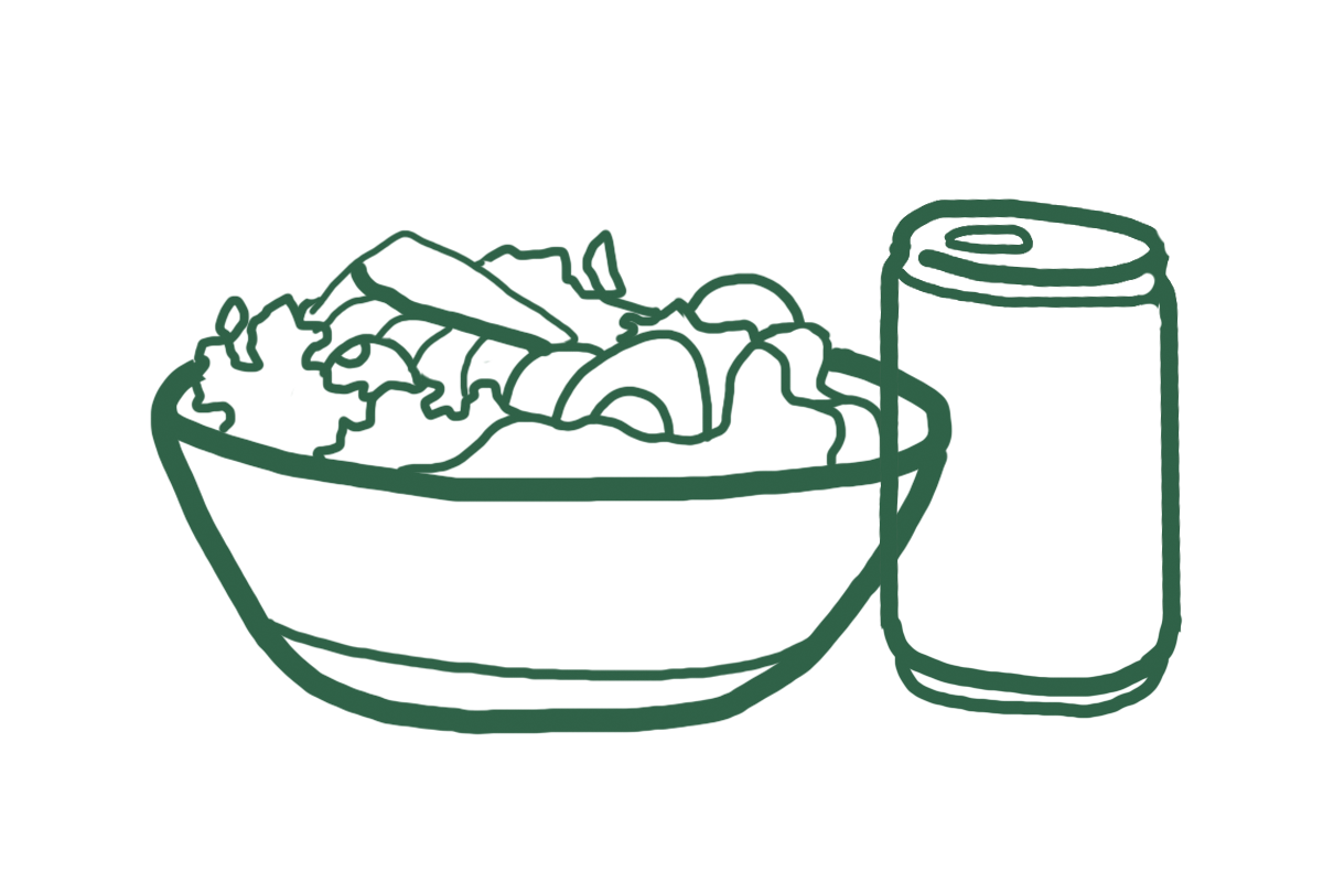 Illustration på matskål och dricka på burk